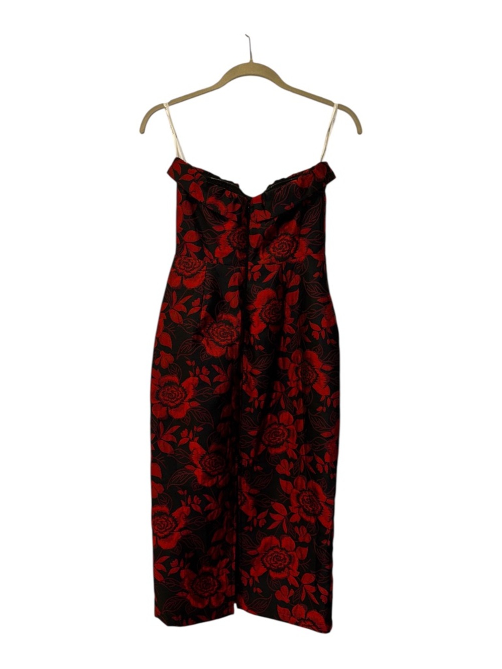 NWT Lulus Polished Muse Black and Red Jacquard Strapless Midi dress Sz XS - Picture 8 of 11
